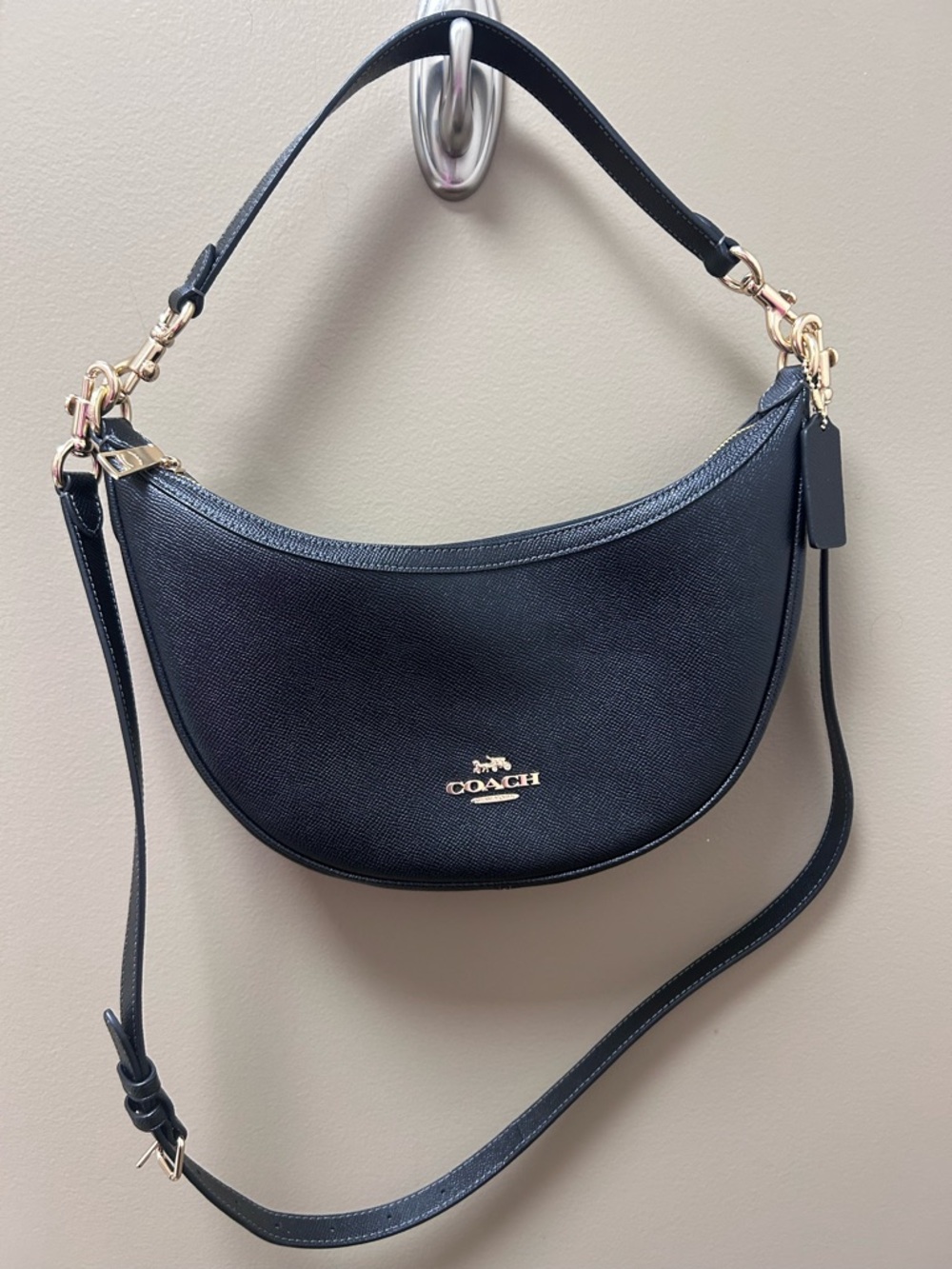 COACH Black Crescent Shoulder Bag with Gold Accents
